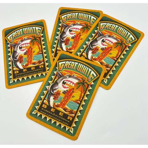 Lost Coast Brewery Coasters Eureka CA Great White Killer Beer Set Of 4 - Picture 2 of 7